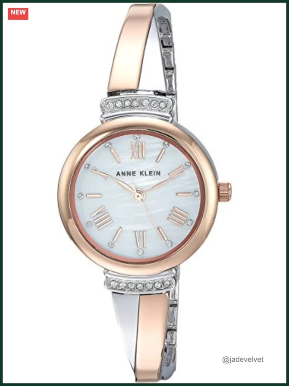Anne Klein Crystal Accented Bangle Watch Set - Japanese Quartz, Mother-of-Pearl